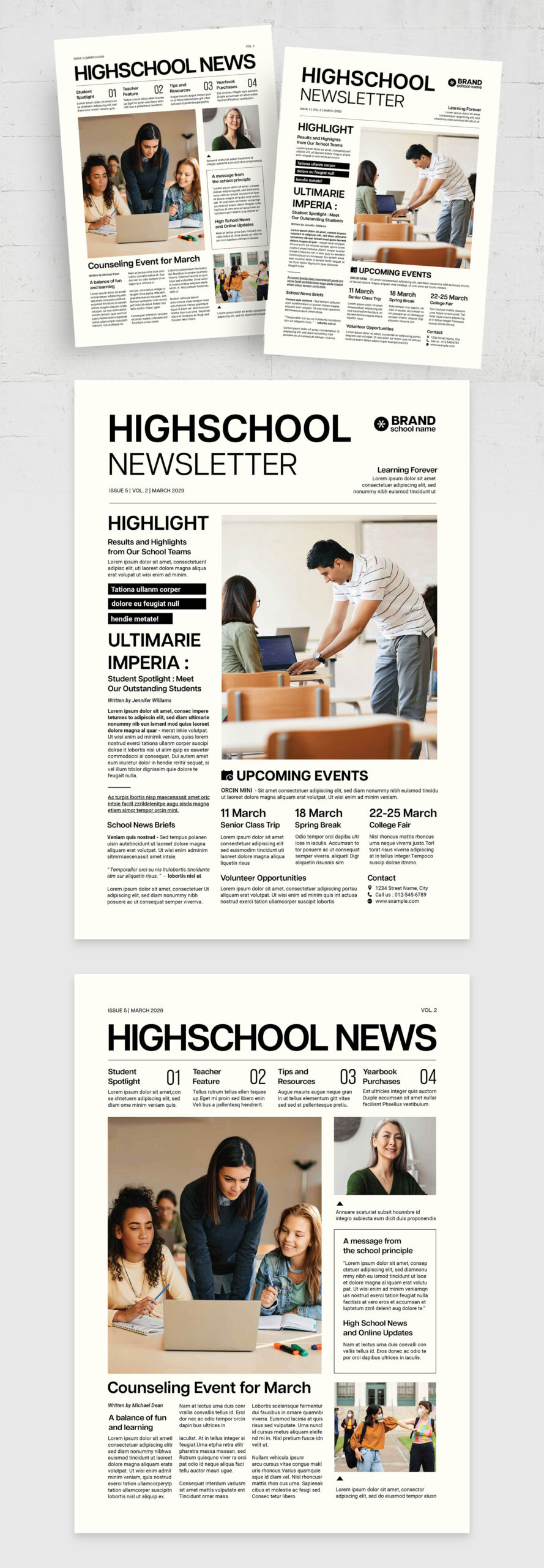 High School Newsletter Template in AI INDD EPS