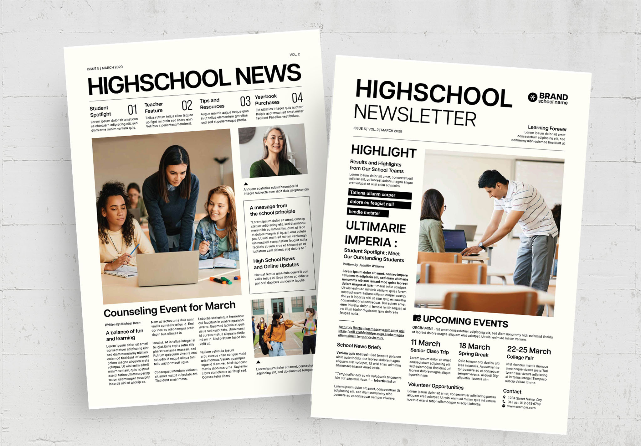 High School Newsletter Template in AI INDD EPS
