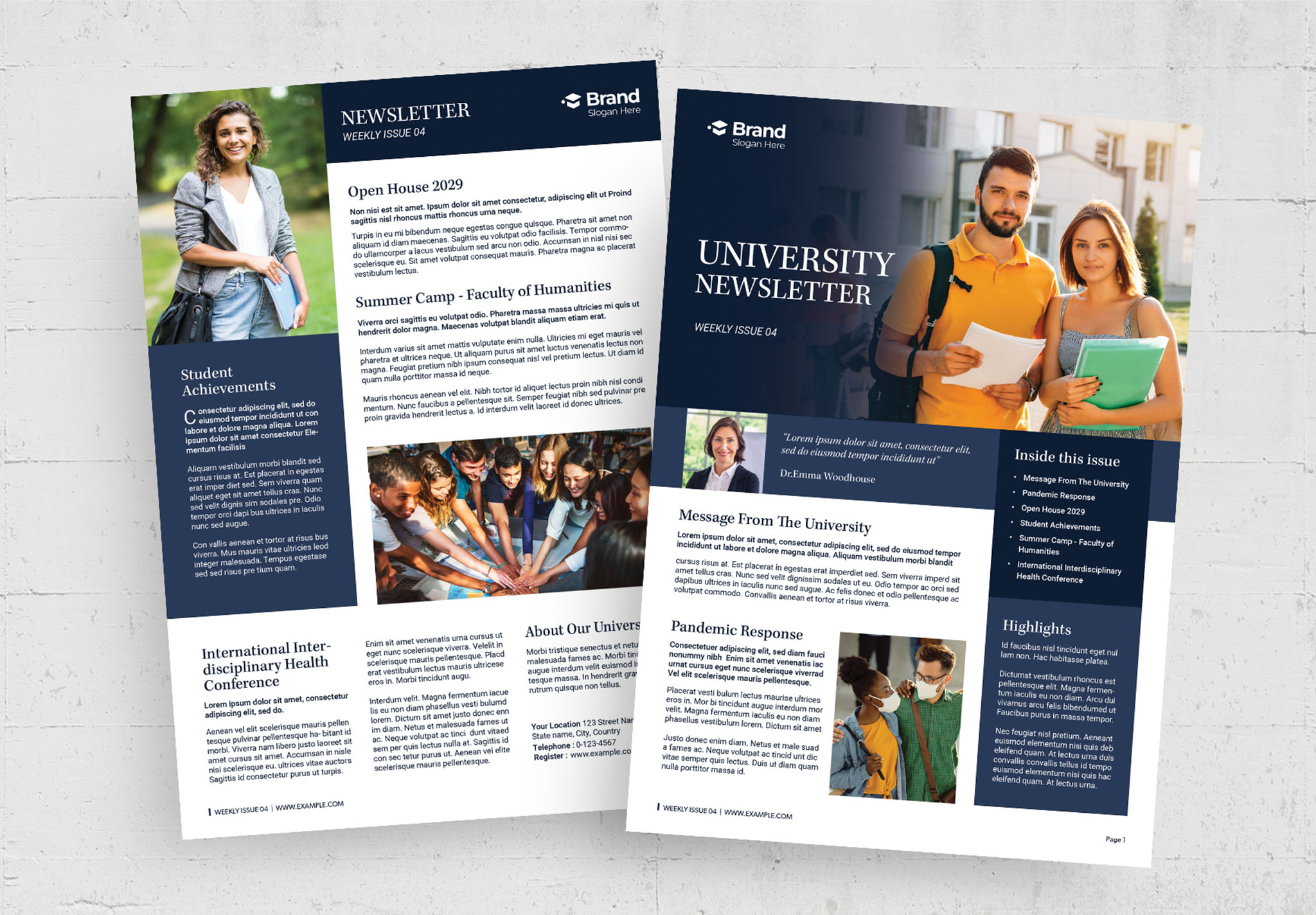 University Newsletter Template in AI INDD EPS
